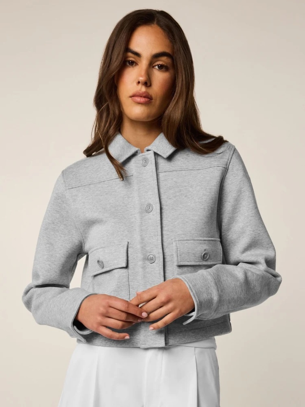 Greyson Omari Light Gray Cropped Button Down Jacket